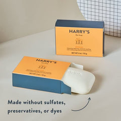 Harry's bar soap size comparison in hand showing compact 4 oz bar for travel and easy grip