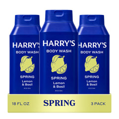 Harry's front packaging showing three bottles and fresh benefits