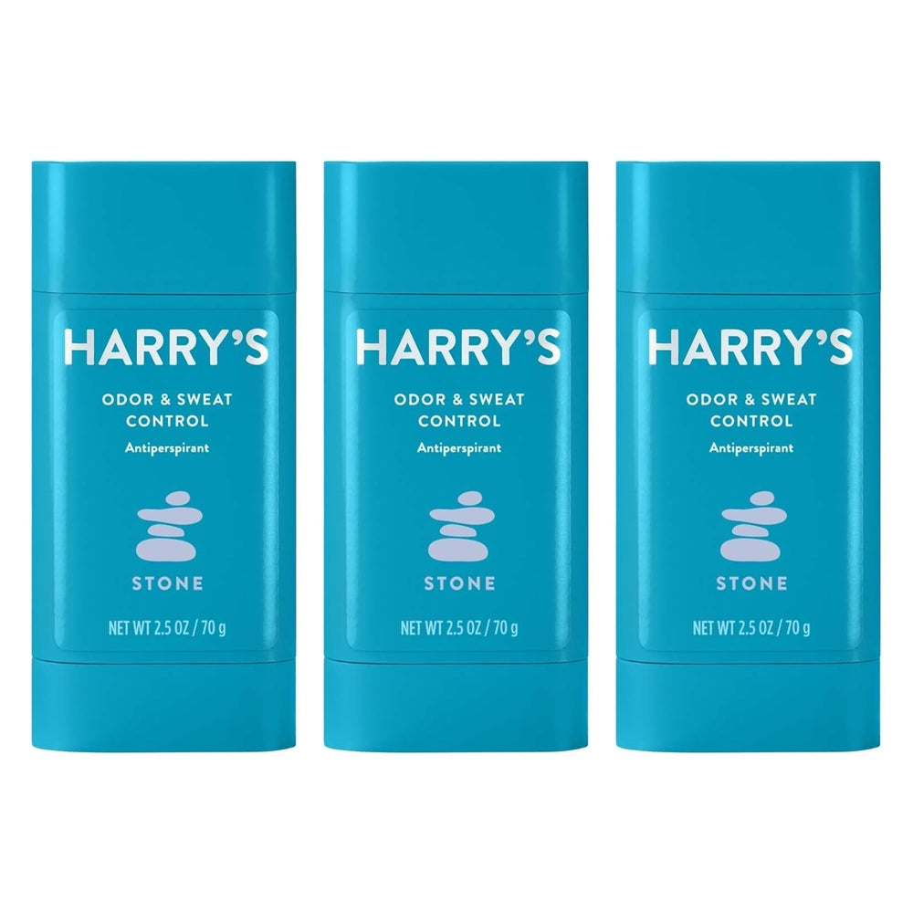 Harry's Stone front pack showing three sticks and Stone scent branding for reliable protection