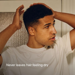 Harry's gel combed through wet hair creating sleek, low-gloss finish