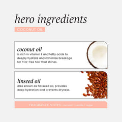 Close-up of coconut and argan oil textures beside HASK products illustrating nourishing ingredients