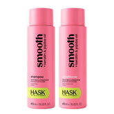 HASK front packaging showing shampoo and conditioner for smoothing and shine