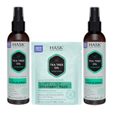 HASK front packaging showing two 6oz leave-in sprays and packette, travel convenience