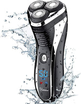 Hatteker front view showing rotary heads and ergonomic grip for smooth shaves