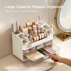 HBlife top compartment filled with skincare and palettes for quick access