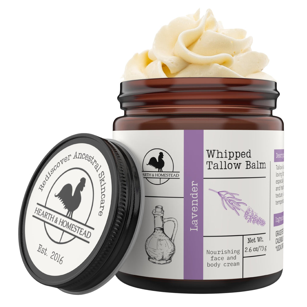Hearth and Homestead front jar showing lavender label and compact size benefit