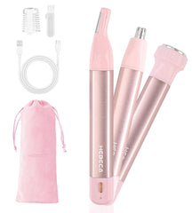 HEBECA front view of pink trimmer with packaging showing portability benefit