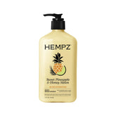 Hempz front bottle view showing label and tropical scent benefits