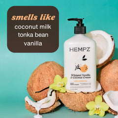 Hempz 17 fl oz bottle next to hand for accurate size reference