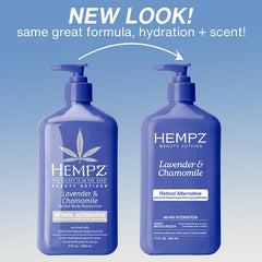 Hempz ingredient collage with lavender, chamomile, shea portraying botanical benefits