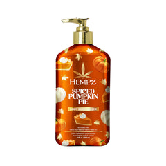Hempz front bottle view showing seasonal spiced pumpkin packaging and easy use