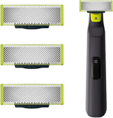 HENEARY front packaging showing three replacement blades for OneBlade, precise grooming benefit