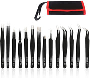 HengTianMei front view of 14-piece tweezer set showing case and tools, organized for convenience