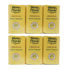 Heno de Pravia front packaging showing six large bars and classic branding benefit fresh scent