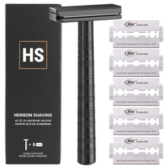 Henson Shaving jet black front view showing sleek finish and durable design benefit
