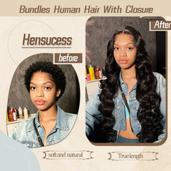hensucess laid-out bundles showing length comparison and weight for choosing correct density