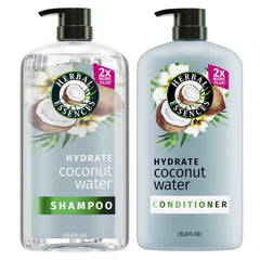 Herbal Essences front-packaging showing large hydrating shampoo and conditioner set benefit