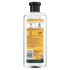 Herbal Essences label close-up highlighting ingredients and easy-pour cap