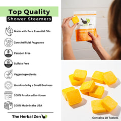 The Herbal Zen steamer placed on shower shelf showing easy in-shower use