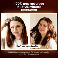 Herbishh shampoo applied through hair showing even gray coverage benefit