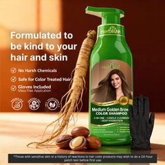 Herbishh being applied with gloved hands in bathroom for easy at-home coloring benefit