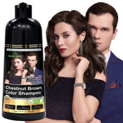 Herbishh bottle front view showing chestnut brown hair dye shampoo and benefits