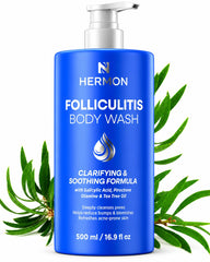 Hermon bottle front view showing clean packaging and benefit of clarifying wash