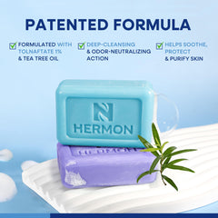 Hermon bar lather in hand showing effective cleansing foam