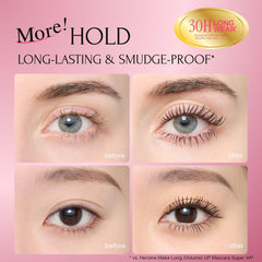 Heroine Make mascara swatch on skin highlighting fiber lengthening effect