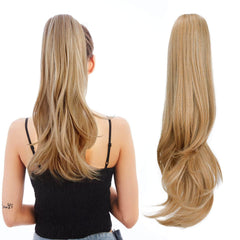 HEWEICSY front view of blonde clip-on ponytail showing full curls and volume