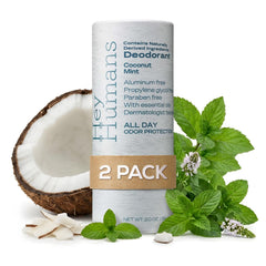 HEY HUMANS front packaging showing recyclable paper and coconut-mint label benefit eco-friendly