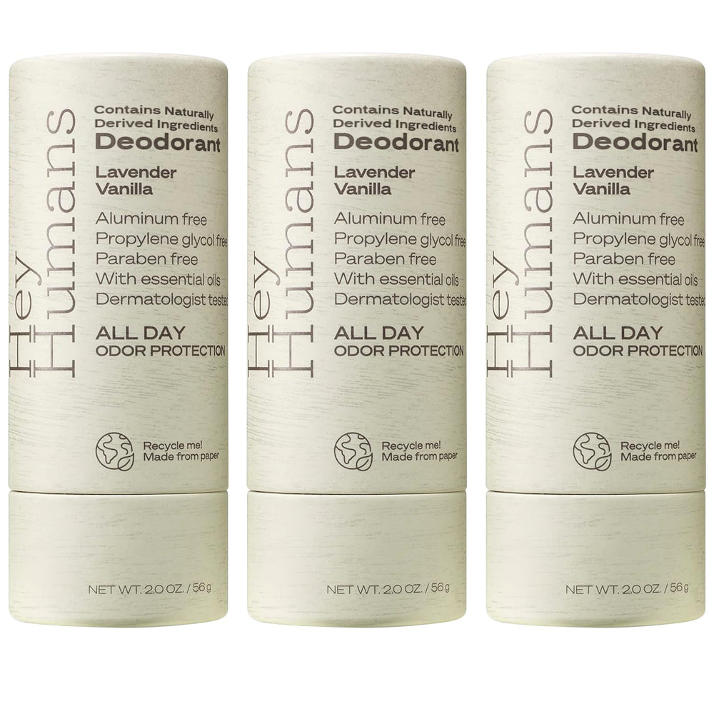 Hey Humans front packaging showing three lavender vanilla sticks and clear labeling for easy choice