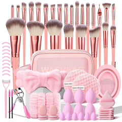 HGHDBT front packaging showcasing full pink 70-piece brush kit, clear storage benefit