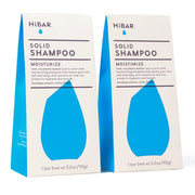 HIBAR front packaging showing two plastic-free shampoo bars and benefits