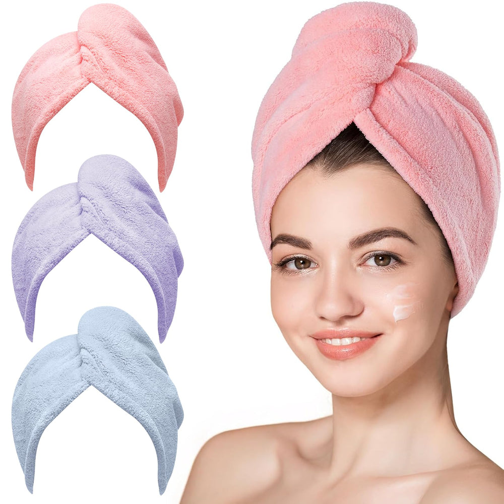 Hicober front view of three-pack turban set shows colors and compact packaging benefit