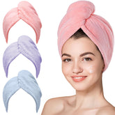 Hicober front view of three-pack turban set shows colors and compact packaging benefit