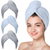 Hicober front view of 3-pack grey blue-grey towels showing neat packaging and convenience