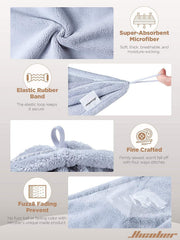 Hicober wrap worn on long hair in bathroom demonstrating secure hands-free drying