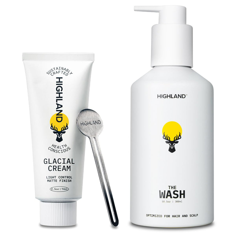 Highland Glacial Cream front packaging showing matte styling benefits