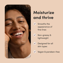 hims moisturizer held in hand to show 1 fl oz scale and convenient travel size benefit
