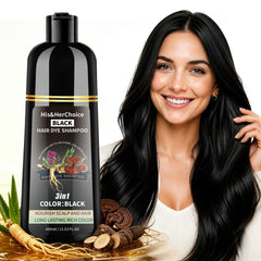 HIS&HERCHOICE front packaging showing black shampoo and benefits