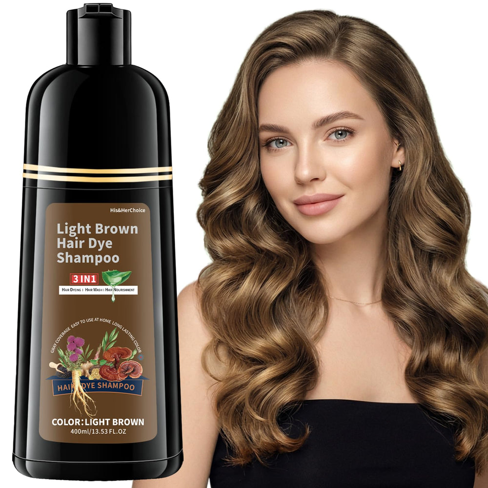 HIS&HERCHOICE front packaging showing light brown shade and pump — easy at-home color
