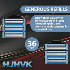 HJHVK single cartridge closeup highlighting three nano blades for smooth shave