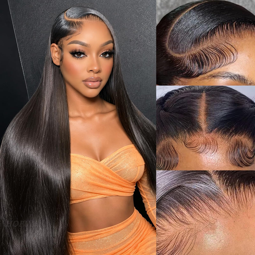 Hofun front view 30 inch straight wig showing natural hairline and length