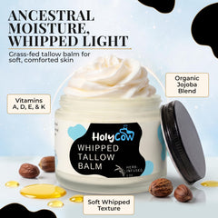 HolyCow whipped texture close-up showing airy balm melting for smooth application