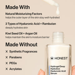 Honest Beauty texture close-up of hydrogel, lightweight absorbent finish benefit