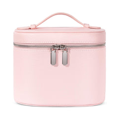 honitty front view pink makeup bag showing overall shape and zipper convenience