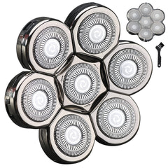 HONTEC front packaging showing seven silvery replacement heads and benefit of refreshed shave