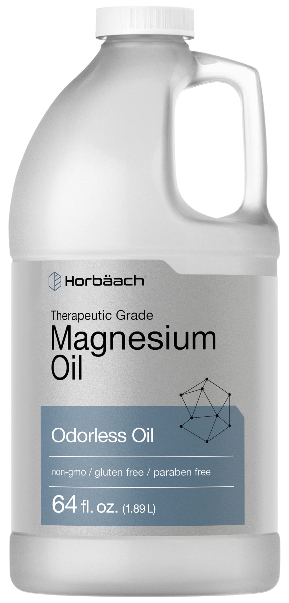Horbäach bottle front label showing size and odorless magnesium oil benefit