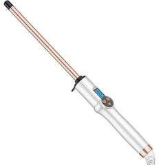 Hoson curling wand front view showing controls and long barrel for versatile curls